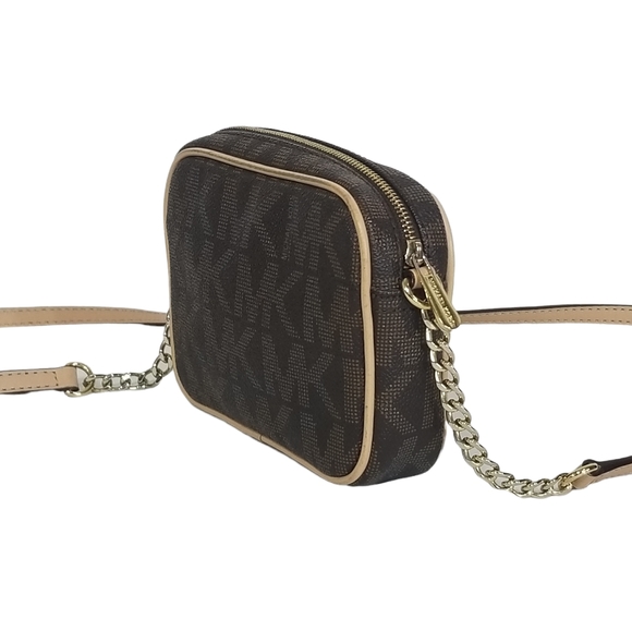 Michael Kors Jet Set Monogram Crossbody Bag Gold Logo Plate & Chain - Picture 6 of 15